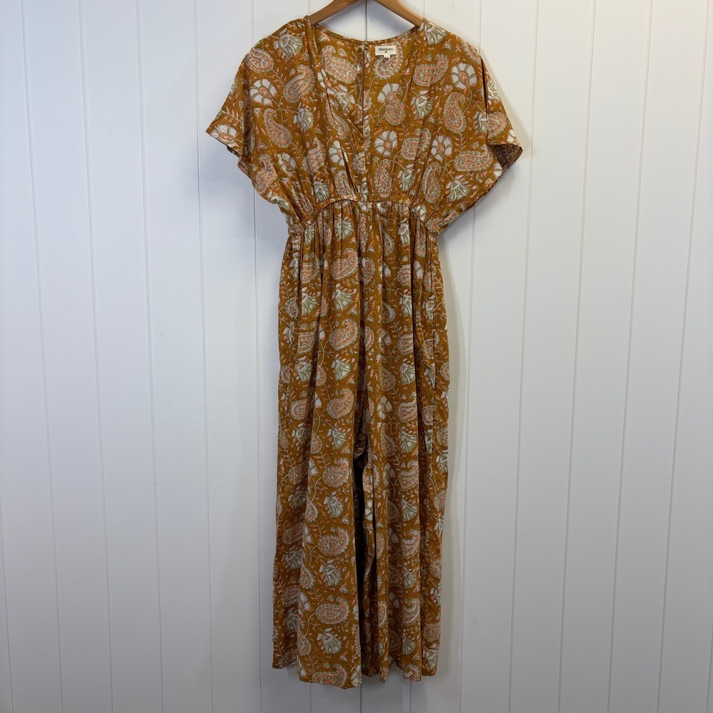 World Market Boho Paisley Floral Jumpsuit Women Size S/M Cottage Earthy Summer